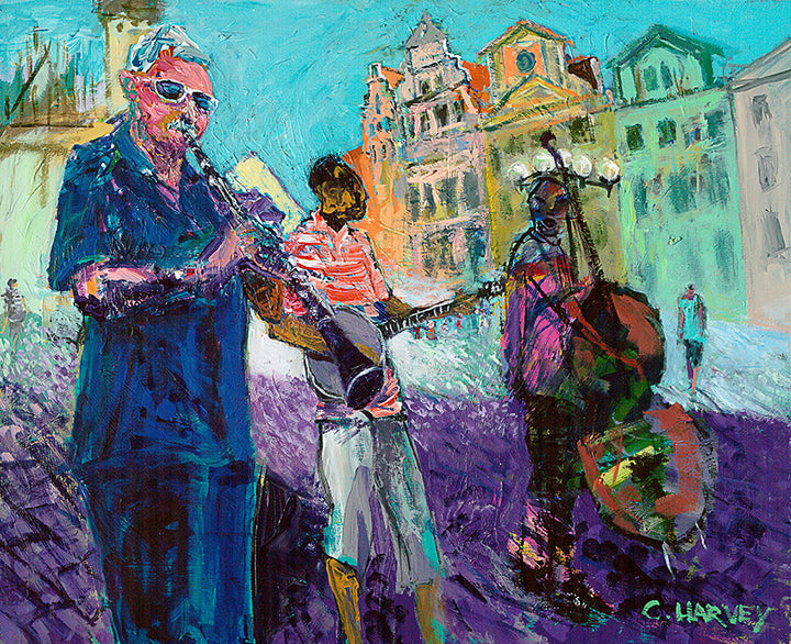 Musicians in the Square: Giclée - Print on Canvas