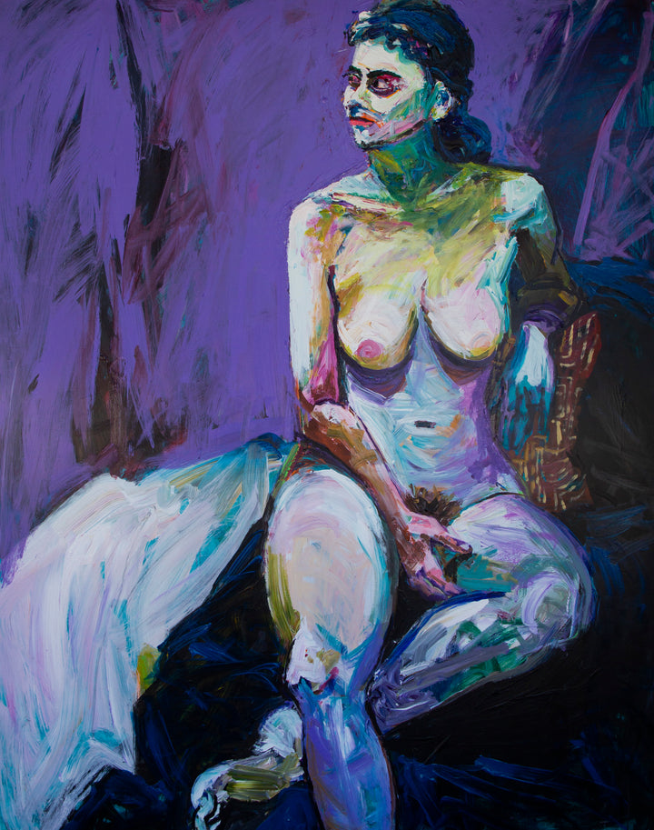 Nude With Purple Background: Giclée - Print on Canvas
