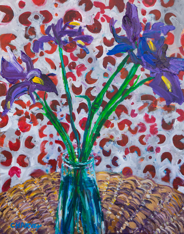 Purple Iris Flowers: Matted Print