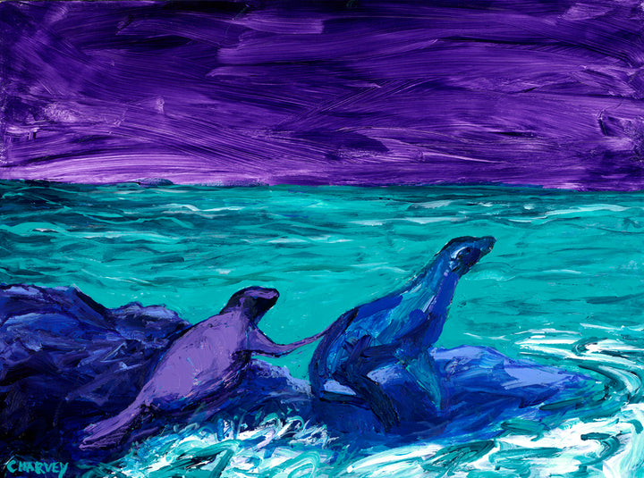 Seals at Twilight: Giclée - Print on Canvas