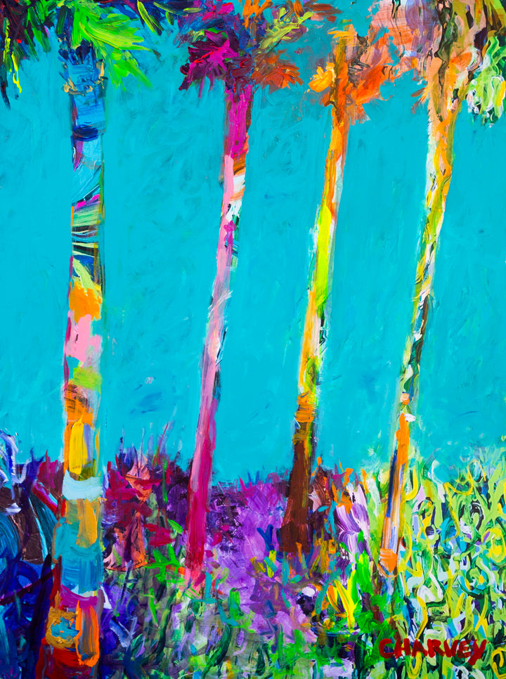 Vibrant Palm Grove: Matted Print