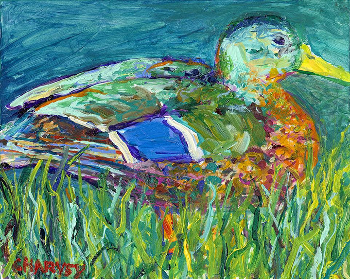 Duck in the Grass: Matted Print