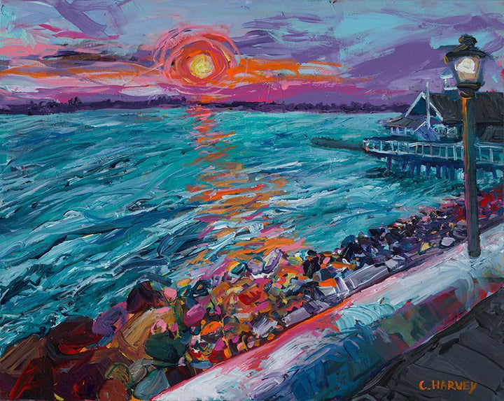 Sunset at Seaport: Giclée - Print on Canvas